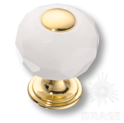 0737-3019-mini-WHITE Ручка кнопка, латунь с белым кристаллом, глянцевое золото